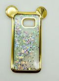 Case Água Glitter Orelha Gold Prata e Roxo Galaxy S7