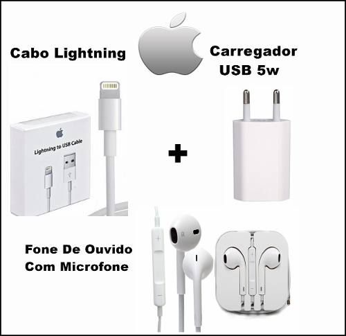 3 em 1- Kit iPhone Adaptador + Cabo + Fone