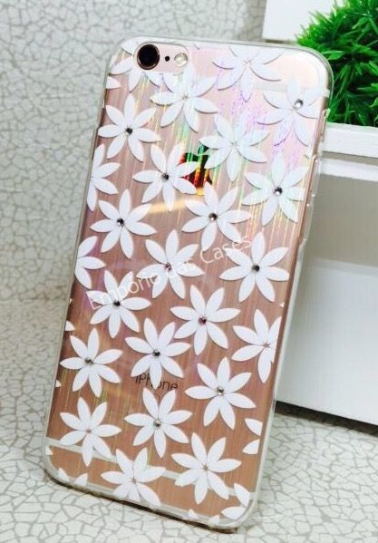 Case de Silicone Brilho Margaridas Strass iPhone 6/6s