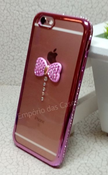 Case Laço Pink com Strass iphone 6 plus/6s plus