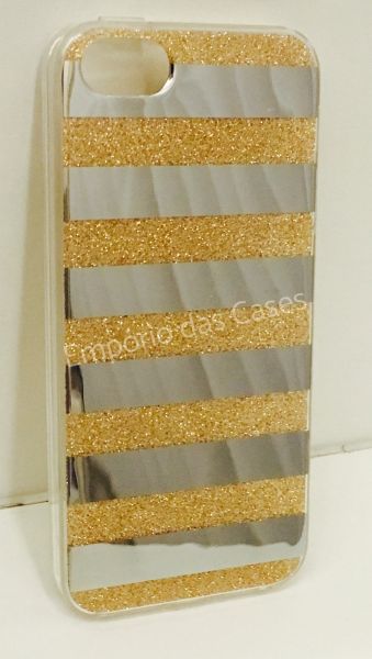 Case Espelhada com Glitter Dourado iPhone 5/5s/SE