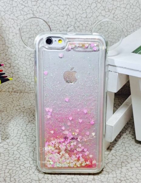 Case Orelha Glitter Rosa e Branco iphone 6/6s