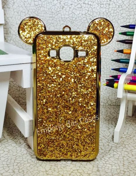 Case Minnie Luxo Orelha Strass Gold Galaxy J3