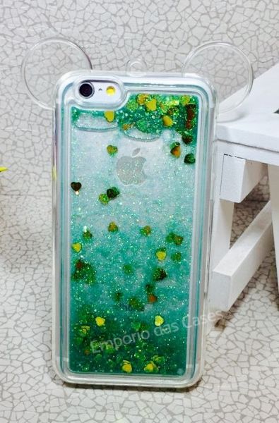 Case Orelha Glitter Verde e Amarelo Rosa iphone 6/6s