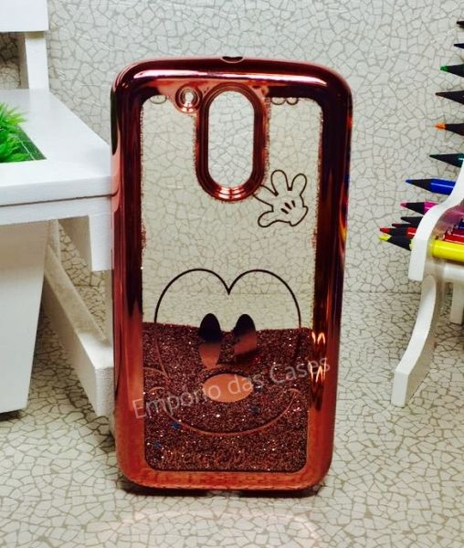 Case Água Glitter Mickey Rose Moto G4/G4 Plus