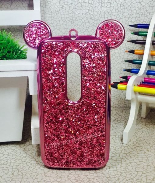 Case Minnie Luxo Orelha Strass Pink Moto G3