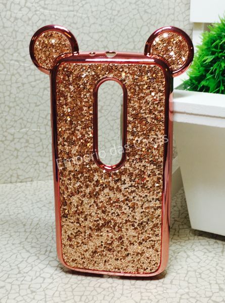 Case Minnie Luxo Orelha Strass Moto G3