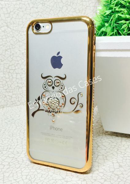 Case Coruja Dourada Borda strass iphone 6/6s
