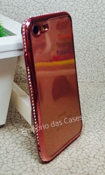 Case de Silicone Luxo Borda Rose com Strass iphone 7