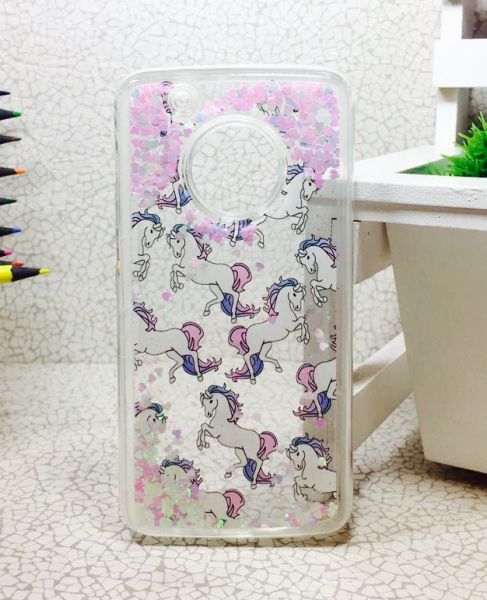 Case Água Glitter Unicórnio Branco Moto G5 Plus