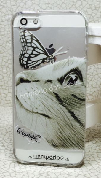 Case Exclusiva Empório - Gato com borboleta by Sophie iphone 5/5s/SE