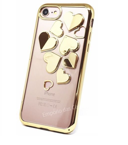 Case Corações Gold iPhone 7 Plus