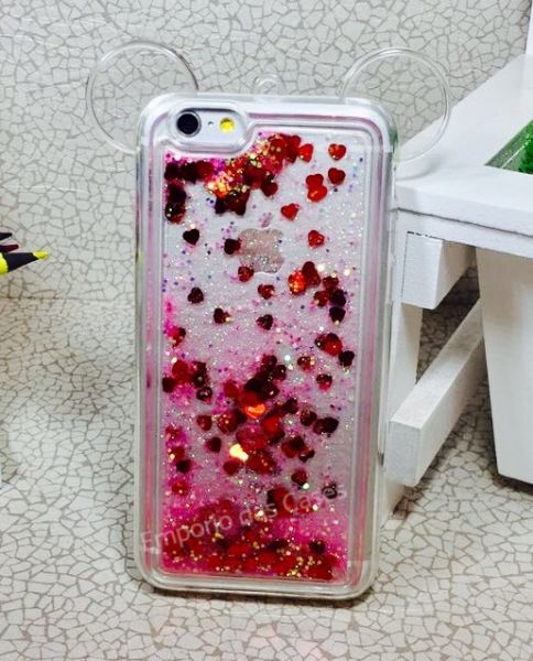 Case Orelha Glitter Rosa e Vermelho iphone 6/6s