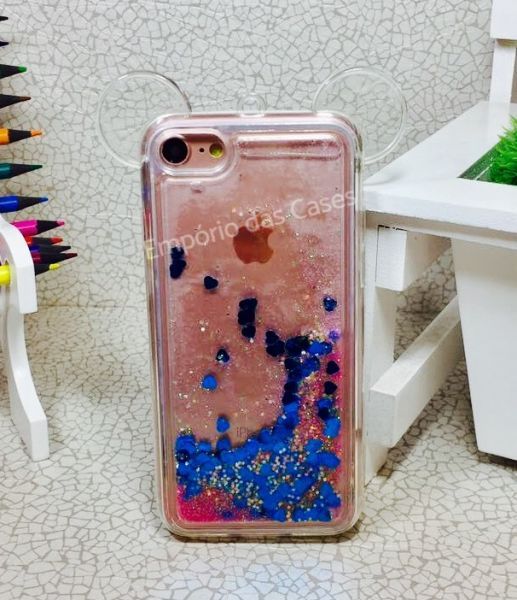 Case Orelha Glitter Azul Iphone 8