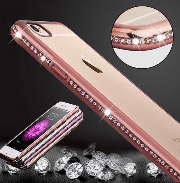 Case de Silicone Luxo Rose Borda com Strass iphone 5/5s/SE