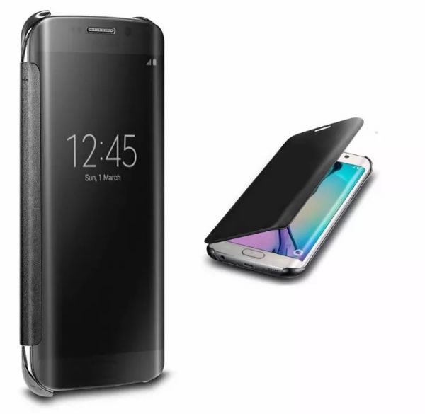 Case Espelhada Luxo com Flip Preto Galaxy S7