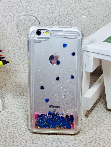 Case Orelha Glitter Azul e Rosa iphone 6/6s