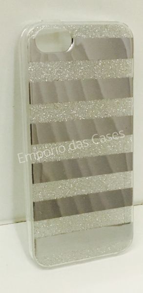 Case Espelhada com Glitter Prata iPhone 5/5s/SE